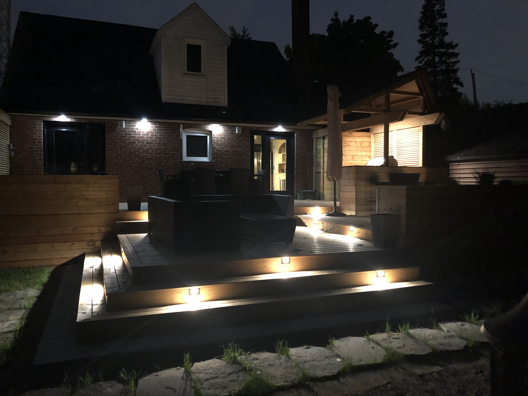 Spring 2022: 3 Zones of lighting: BBQ, steps and deck down lights