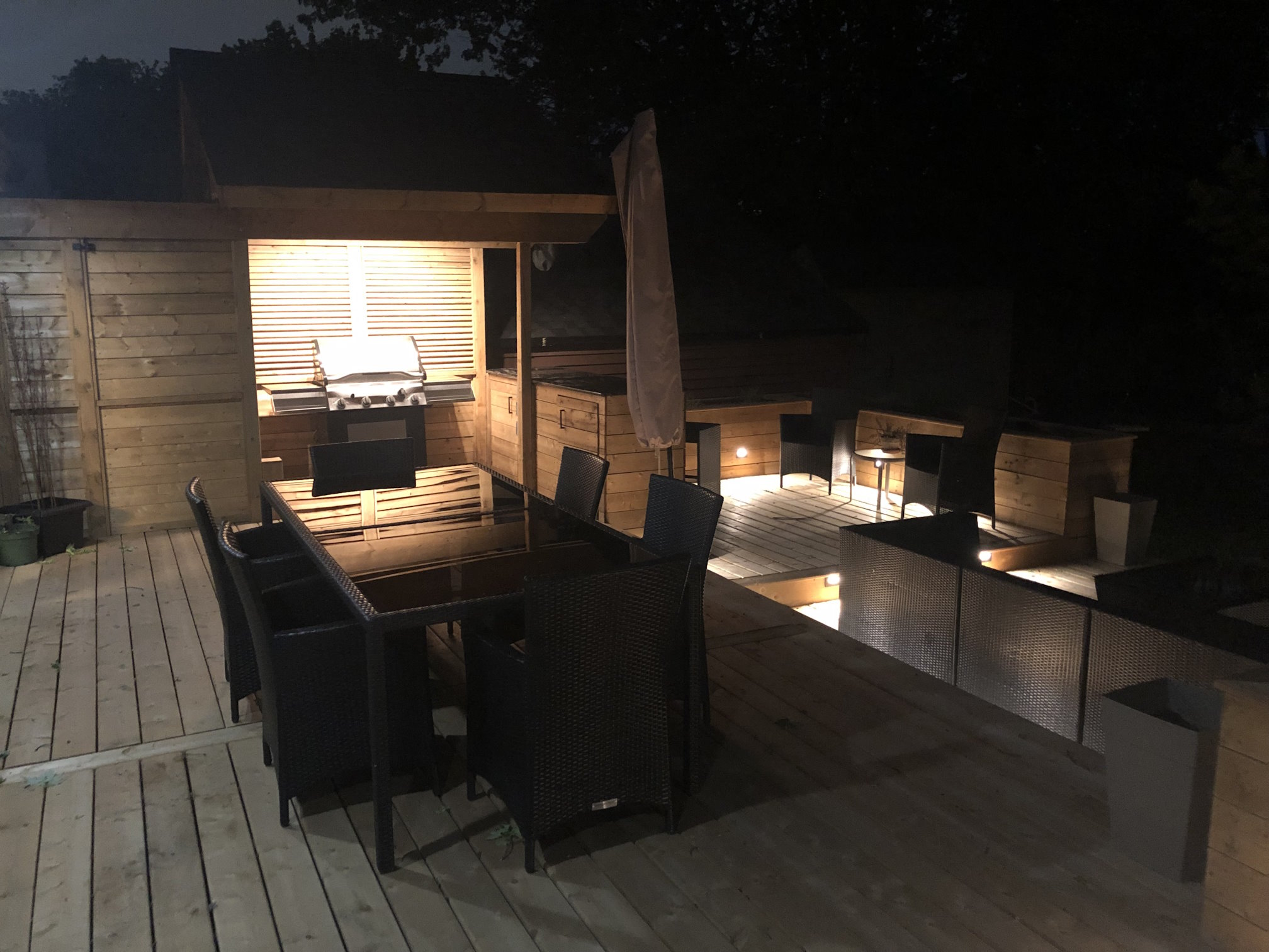 Spring 2022: 3 Zones of lighting: BBQ, steps and deck down lights